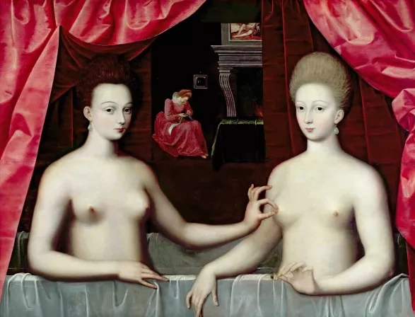 Gabrielle d'Estrées and one of her sisters, duchesse de Villars. Artist: Master of the School of Fontainebleau