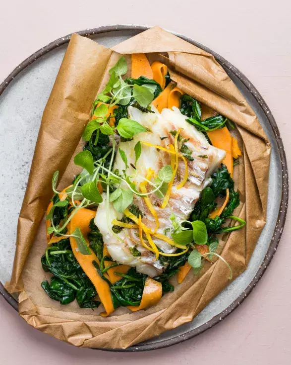 Treska v papilotě s batátami a oreganem 