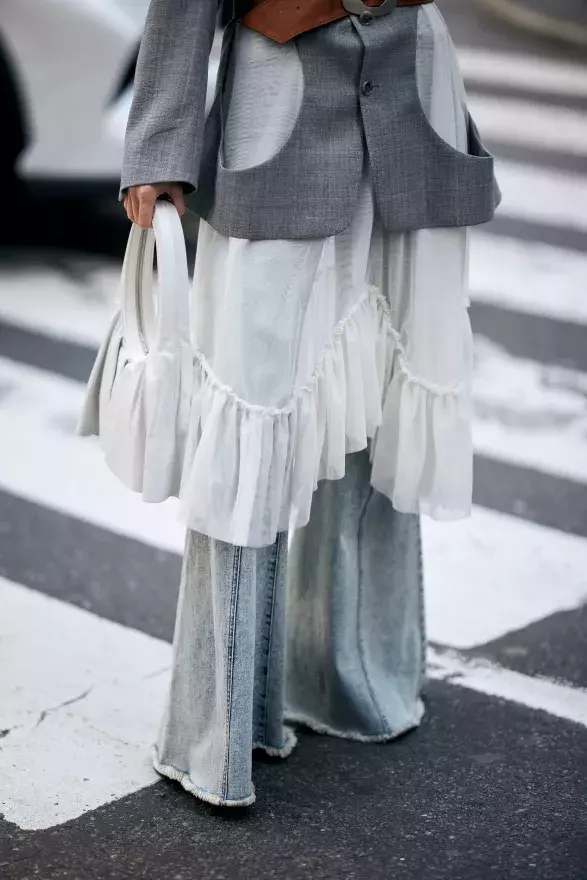 Skirt over pants trend