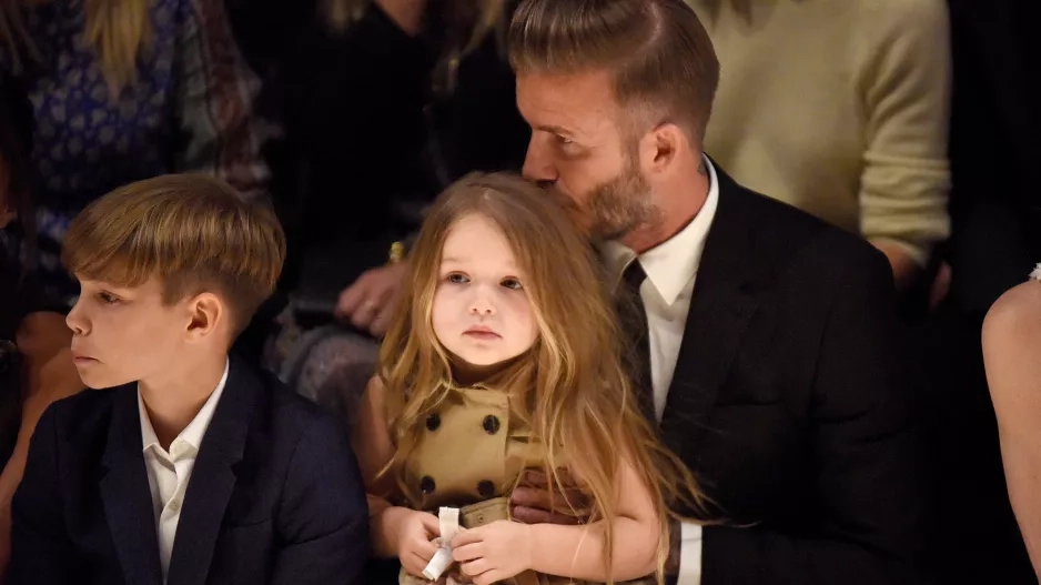 Romeo Beckham, Harper Beckham and David Beckham