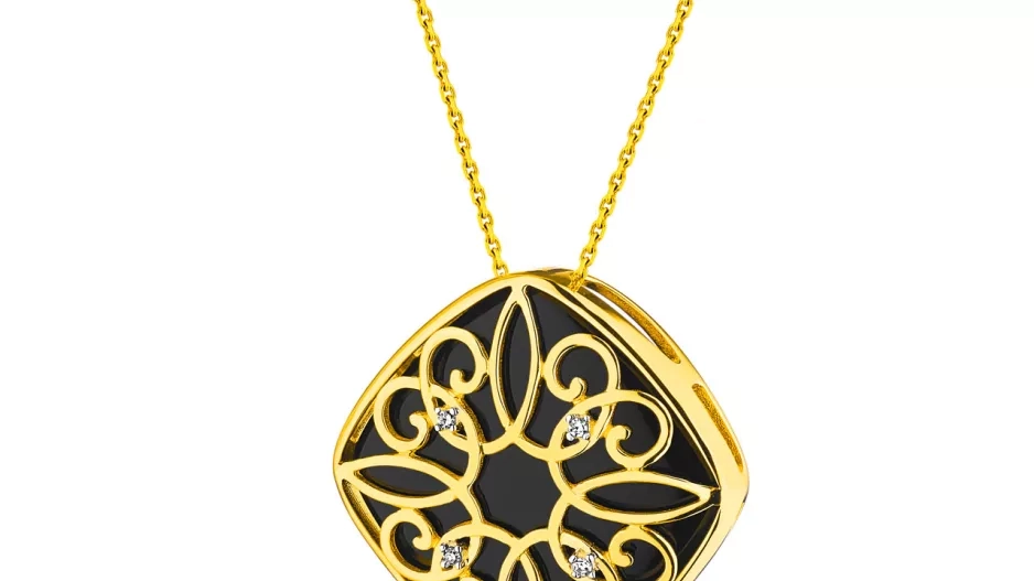  Zlatý přívěsek s diamanty a onyxem - rozeta 0,01 ct - ryzost 585 Zlatý přívěsek s diamanty a onyxem - rozeta