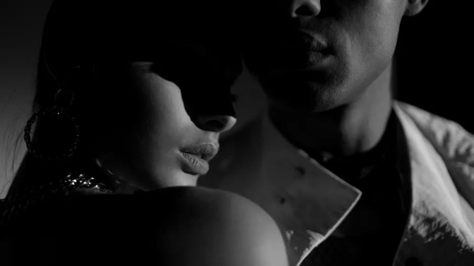 Close up of man and woman lips