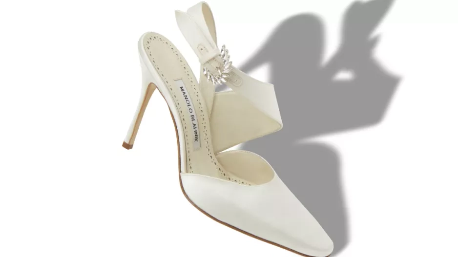 Cream Satin Embellished Pumps