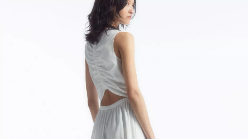 COS OPEN-BACK TIERED MIDI DRESS