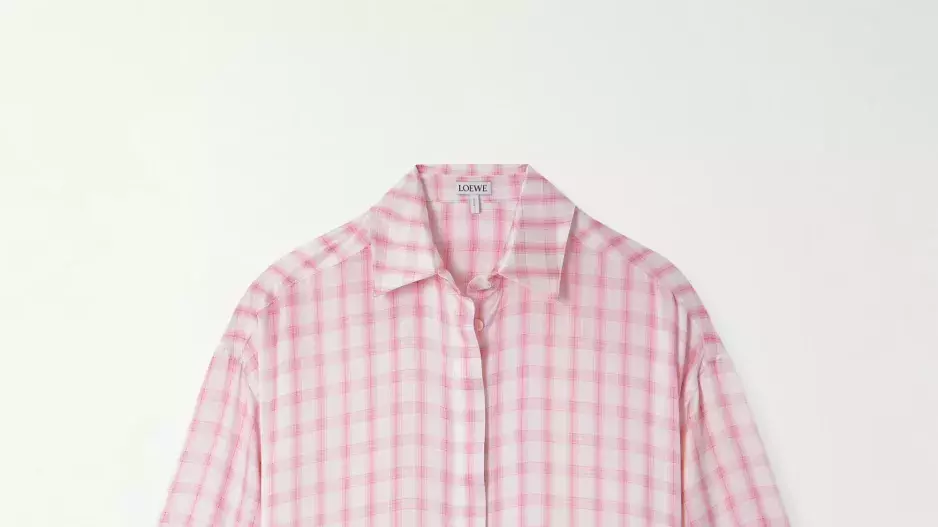 Oversized vyšívaná kostkovaná hedvábná košile