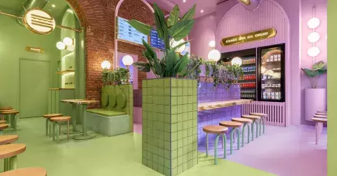 Studio Masquespacio navrhlo interiér restaurace Bun v Miláně